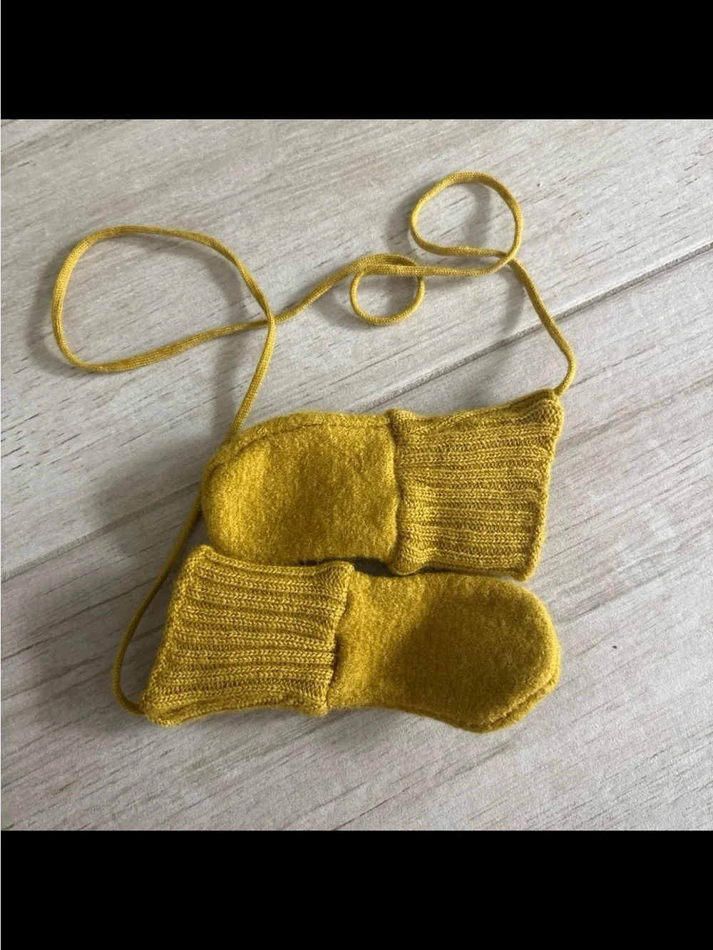 Disana Yellow Wool Mittens on String